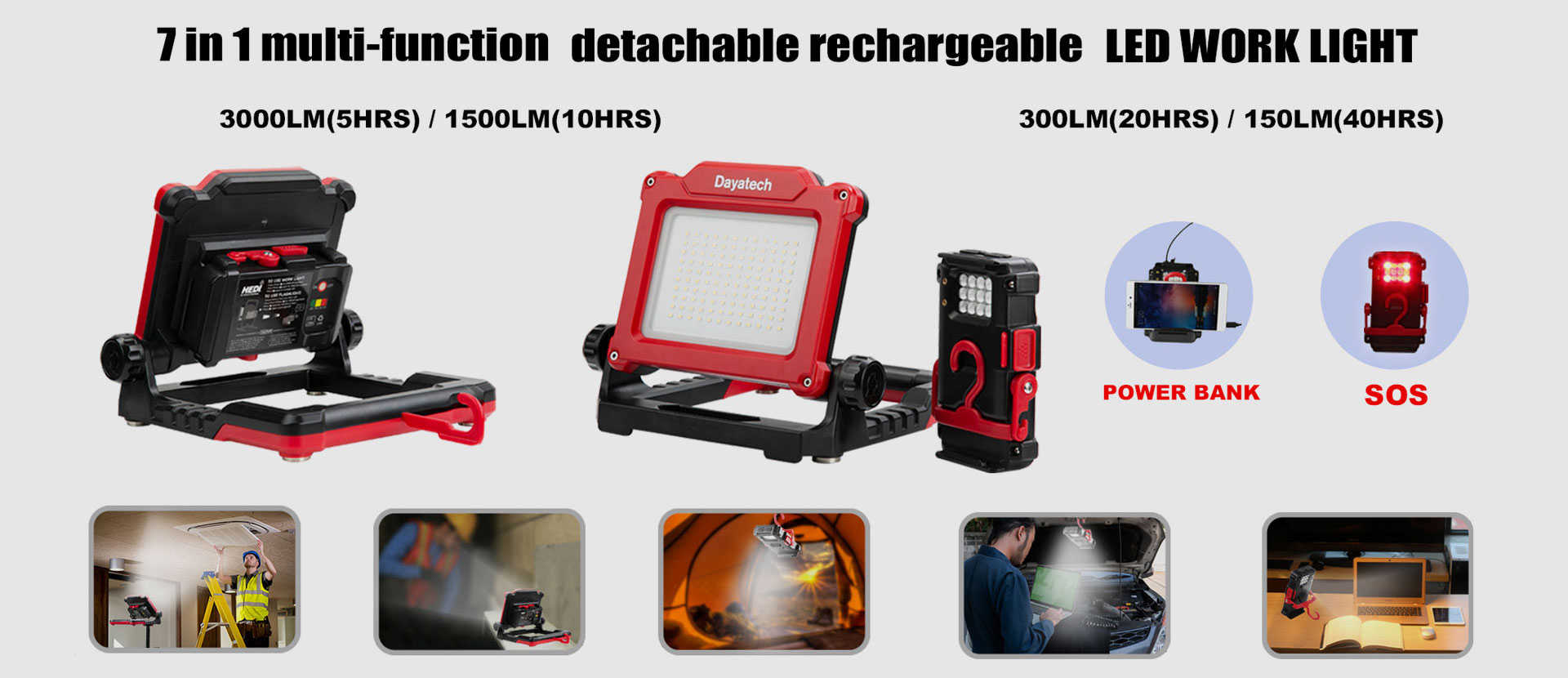 Soláthraí Solas Oibre Rechargeable LED